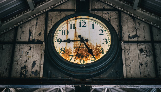 Old Rusted Analog Clock with Peeling Paint