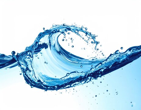 Curling wave crest, bright blue translucent water spray