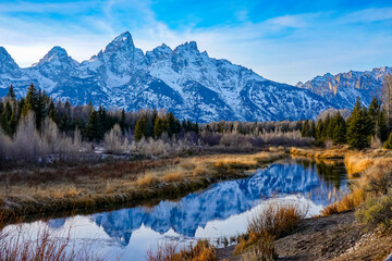 Gorgeous View with Reflection at the Schwabacher Landing in the Snake River at Grand Teton National Park	