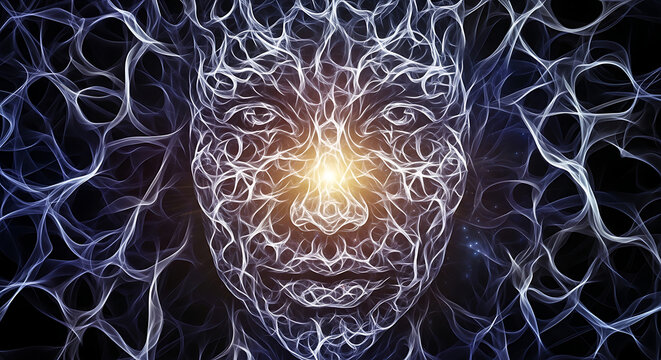 Abstract Neural Network Face Mind Connections in Digital Art - Powered by Adobe