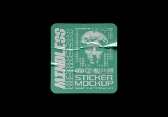 Crumpled Square Sticker Mockup