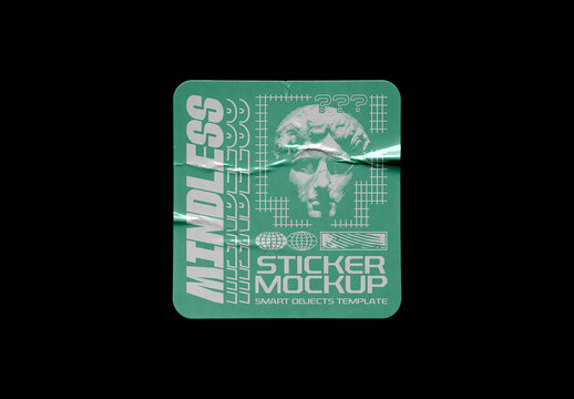 Crumpled Square Sticker Mockup