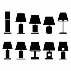Collection of various lamps silhouettes for interior design and decoration.
