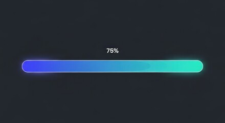 Seventy-five percent completion displayed with a glowing gradient progress bar modern interface