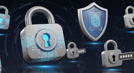 3D Cybersecurity Lock Icons for Secure Access and Digital Protection