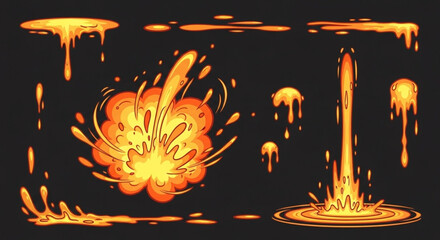 Lava Splash VFX Set with 2D Fire Drops and Dynamic Burst Effects
