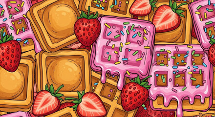 Sweet Dessert Texture Set with Waffle, Strawberry, and Sprinkle Patterns