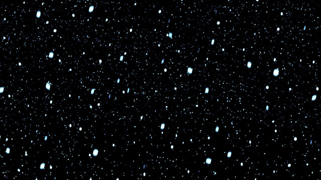 Snowfall. Winter heavy snowflakes. Overlay texture isolated black background