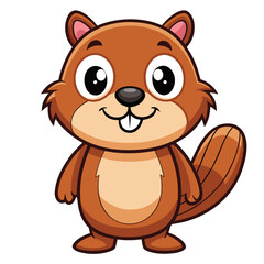 Cute Beaver Coloring Page – North American Animal Cartoon Line Art
