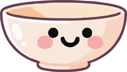 Cheerful cartoon bowl with a cute smiling face bringing joy to mealtime illustrations and adding a touch of whimsy to food-related designs originally from vector art