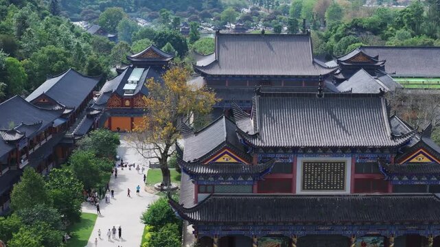 Aerial View of Shaoguan Donghua Temple, Traditional Chinese Architecture