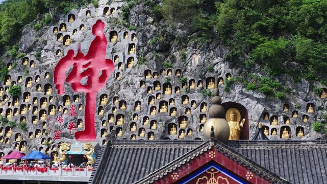 Shaoguan Buddhist Temple Aerial View - Ancient Cliff Carvings, China
