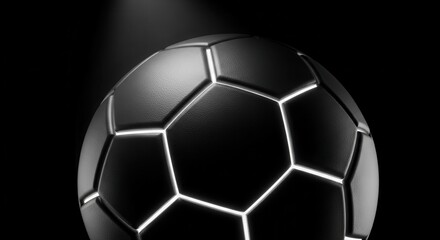 Naklejka premium Close up of a soccer ball with glowing lines on a black background