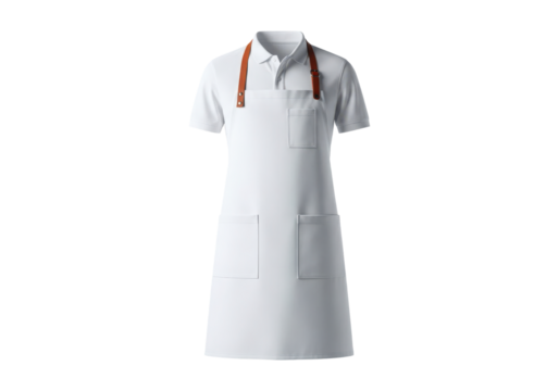 Chefs pristine white apron with brown leather straps, a symbol of culinary expertise and dedication, isolated on transparent background 