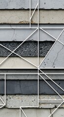 Abstract composition of concrete blocks overlaid with geometric white lines creating a modern, textured pattern.