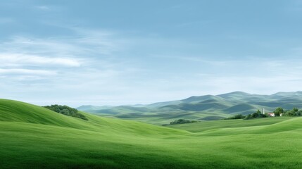 Obraz premium Expansive Green Hills Under a Clear Blue Sky with Gentle Curves and Rolling Landscape, Creating a Tranquil Natural Scene Perfect for Relaxation