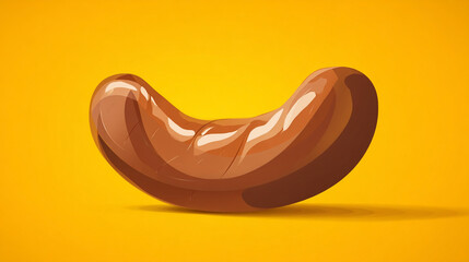 Fototapeta premium A single brown sausage on a yellow background in a studio setting with shadow
