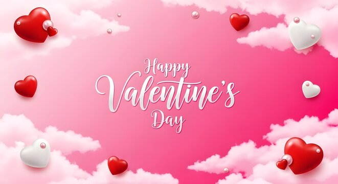 Romantic valentines day background with hearts and clouds