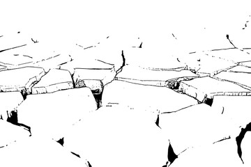 Cracked ice floes on a white background isolated on white background, creating a stark and minimalist scene