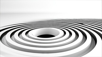Obraz premium A minimalist abstract design featuring concentric white rings that transition into black and white stripes.