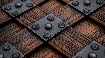 Wooden chest detail with iron studs.