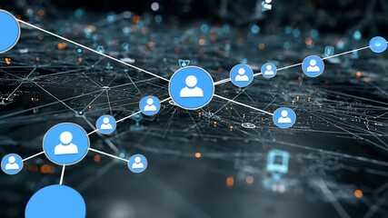 Digital network connections illustrating social interactions and data flow in a futuristic environment - Powered by Adobe