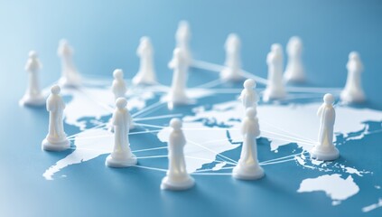 Abstract global connections shown with chess pieces on map