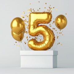 Bright Golden Number Five Balloon with Balloons and Confetti Decor