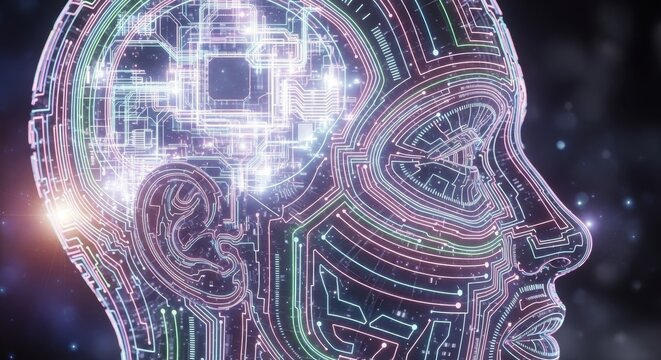 Artificial intelligence human digital concept with circuit board integration technology - Powered by Adobe