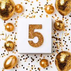 Sparkling Golden Birthday Celebration with Balloons and Confetti