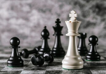 Chess Game Pieces in Focus on Abstract Grayscale Background