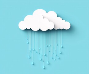Artistic Cloud Design with Raindrops on Blue Background