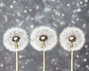 Delicate Dandelion Seed Heads on a Shimmering Background