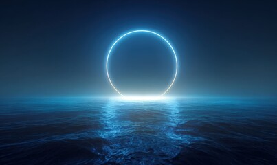 Glowing blue ring over rippling water, creating a futuristic portal effect