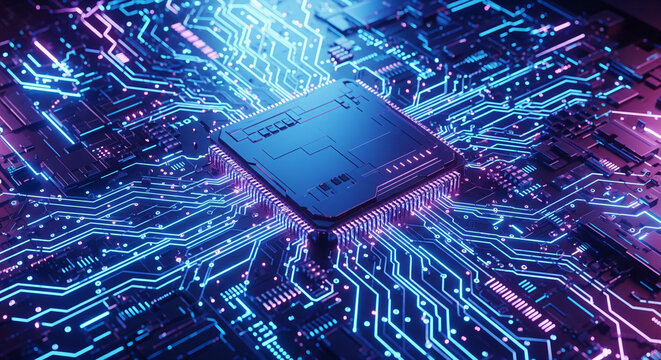 A high quality image of glowing Cyberpunk neon circuit board.  - Powered by Adobe