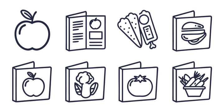 A collection of illustrated icons representing food and menus.