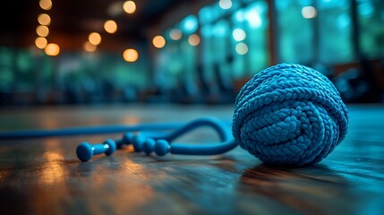 Yoga ball on wooden floor.