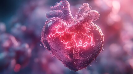 3D Render of Glowing Human Heart with Sparking Electricity.