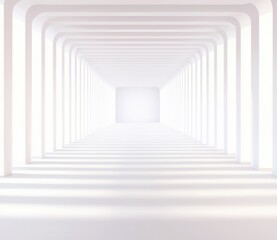Abstract white corridor with soft shadows and minimalistic design
