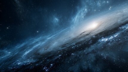 In the boundless darkness of space, a stunning galaxy spirals gracefully, surrounded by countless twinkling stars that illuminate the scene. This galaxy captivates onlookers with i