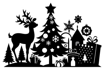 christmas sihouette black vector white background 