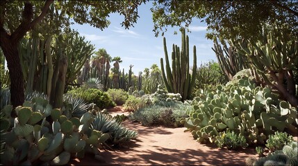 Mesmerizing desert botanical garden landscape with diverse cactus species