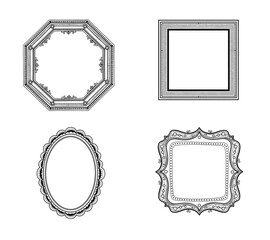 Collection of four ornate decorative black and white frames