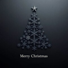 Minimalist Black Christmas Tree made of Snowflakes and Star on Dark Background Holiday Design_7