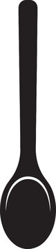 A simple black silhouette illustration of a long handled serving spoon on white background