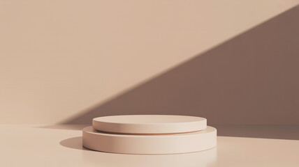 Minimalist beige pedestal with dramatic shadow and light