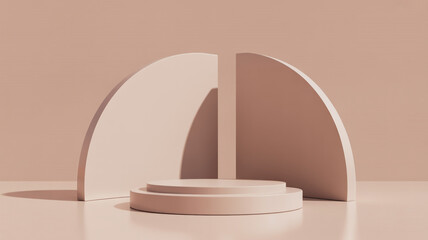 Minimalist arch pedestal with soft lighting and subtle shadows