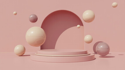 Pastel easter eggs and arch display on pink pedestal