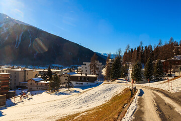View of famous Davos city in Switzerland at winter