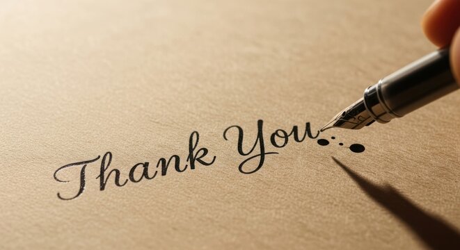 Thank you message written on textured paper with a fountain pen